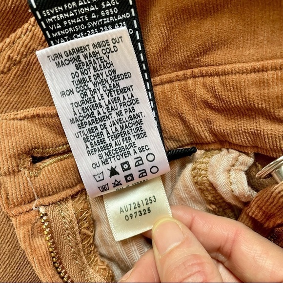 NWT 7 For All Mankind Corduroy Slim Kick Flare Overalls Penny Brown Tan Large - Picture 8 of 13